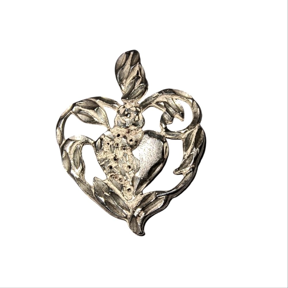 Sparkle Cut Sterling Silver Ornate Heart Pendant